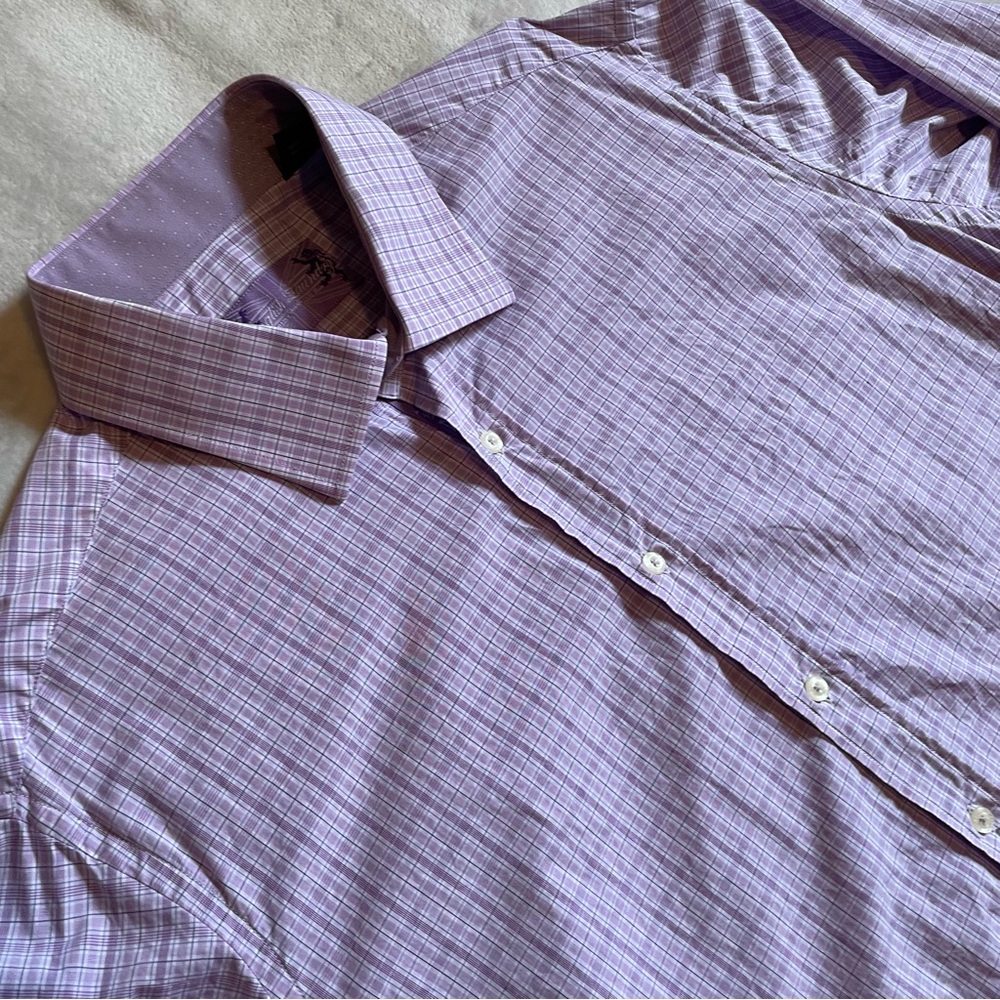 English Laundry Men’s Long Sleeve Purple Check Shirt Cuff Design Sz 18 34/35